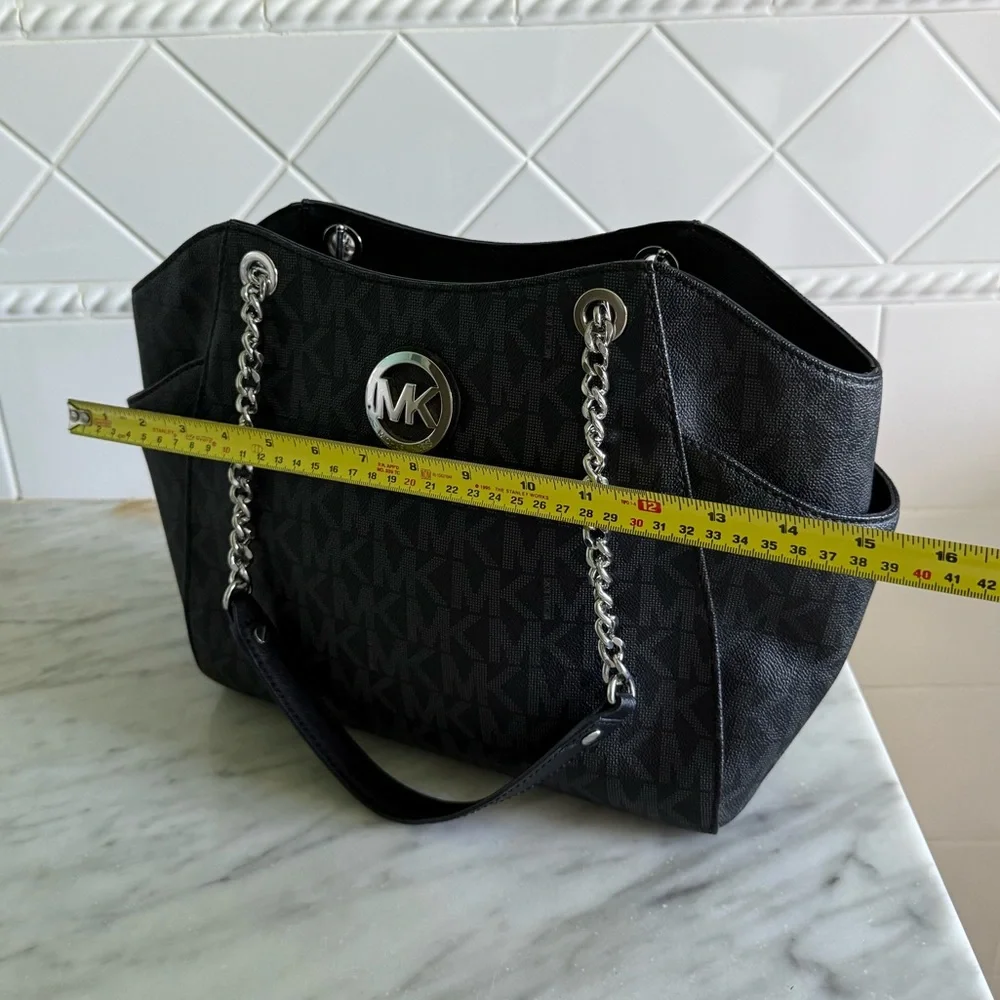 Black Leather Large Logo Tote Bag